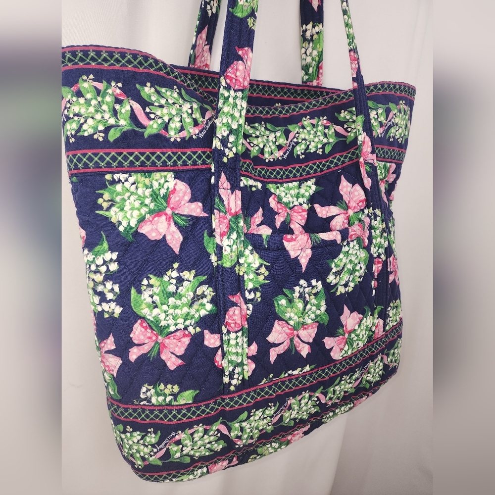 1999 Vintage Retired Vera Bradley Return to Happiness Navy Pink Bows Large Tote - Picture 3 of 16